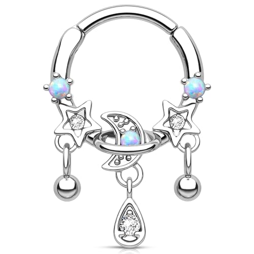 Melighting Opal-Septum-Ring, baumelnder Stern-Knorpelohrring, 316L-Edelstahl, Scharniersegment-Creolen, Nasenpiercing, Schmuck für Damen und Herren, 10 mm, Edelstahl von Melighting