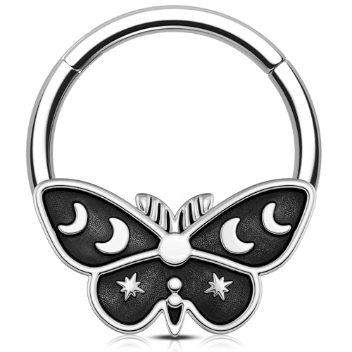 Melighting Schmetterling Septum Ring Halloween Daith Ohrring Schwarz Knorpel Hoop 16G Septum Clicker Helix Piercing Schmuck für Frauen Männer, 10 mm, Edelstahl von Melighting
