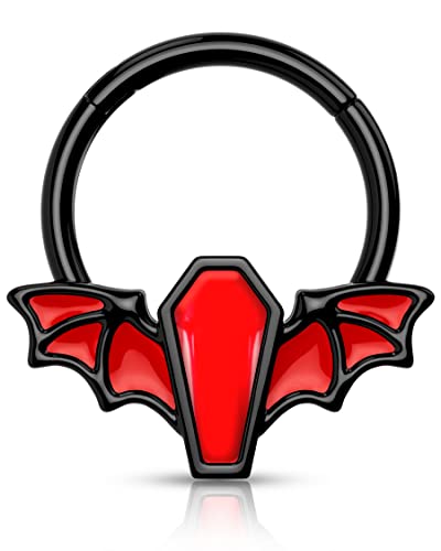 Melighting Septum-Ringe, 16 g, Halloween, Fledermaus, Septum-Schmuck, Chirurgenstahl, 316L, Schwarz / Rot, Sarg, Daith, Ohrringe, Helix-Piercing, Knorpelohrringe, Tragus-Piercing für Damen und Herren, von Melighting