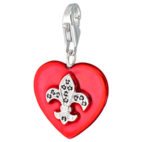MELINA Charm Anhänger französische Lilie rote Emaille black Zirkonia Silber 925 1801789 von Melina