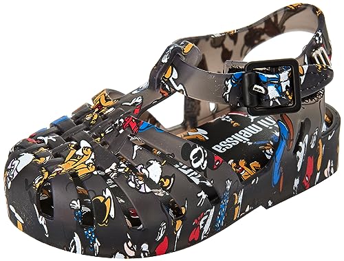 Melissa Mini Possession Print + Mickey and Friends Bb Flache Sandale, Schwarz, 24 EU von Melissa