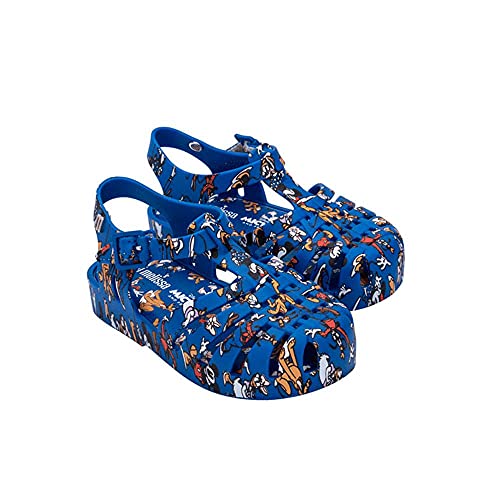 Melissa Mini Possession Print + Mickey and Friends Bb Flache Sandale, blau, 24 EU von Melissa