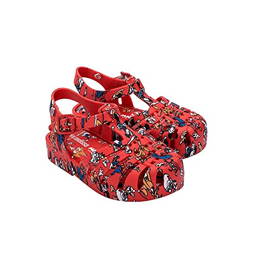 Melissa Mini Possession Print + Mickey and Friends Bb Flache Sandale, rot, 24 EU von Melissa