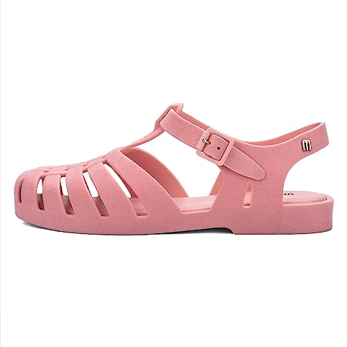 Melissa Possession Jelly Sandale für Damen – Das Original Jelly Shoe, Fischer-Sandale mit verstellbarem Riemen und seitlicher Schnalle, Rosa beflockt, 39 EU von Melissa