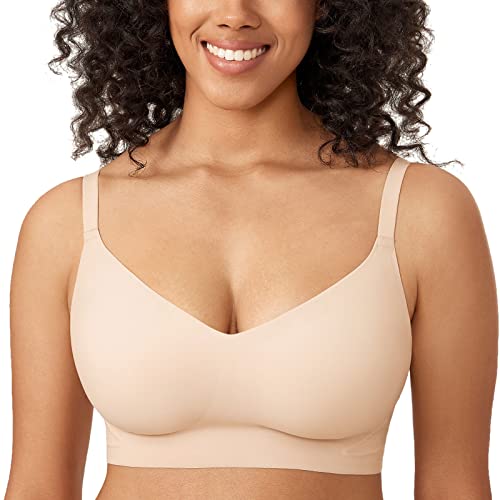 Meliwoo Damen Nahtloser BH ohne Bügel Invisible Gepolstert Entlastungs Bralette Beige 75D von Meliwoo