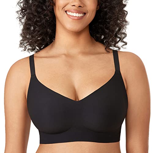 Meliwoo Damen Nahtloser BH ohne Bügel Invisible Gepolstert Entlastungs Bralette Schwarz 75D von Meliwoo