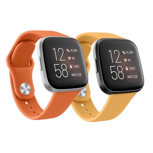 2 Armbänder für Fitbit Versa 2, Armband für Damen und Herren, Silikon-Sport-Ersatzbänder, kompatibel mit Fitbit Versa Lite/Fitbit Versa 2/Fitbit Versa, Schnellverschluss, Gelb + Orange von Meliya