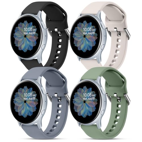 Armbänder kompatibel mit Samsung Galaxy Watch Active 2, 40 mm, 44 mm, Galaxy Watch Active, 20 mm weiches Silikon, Sport-Ersatzband für Galaxy Watch Active 2, Damen und Herren, 4 Stück von Meliya