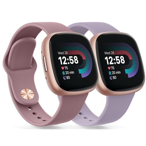 Meliya Armbänder kompatibel mit Fitbit Versa 3 / Versa 4 für Damen und Herren, verstellbares Silikon-Ersatzarmband für Fitbit Sense/Sense 2, 2 Stück, Taro Püree Violett + Rauchviolett von Meliya