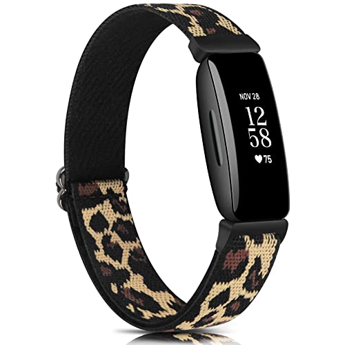 Meliya Elastisches Armband für Fitbit Inspire 2/Fitbit Inspire Damen und Herren, atmungsaktives Nylon, dehnbar, Ersatzarmband für Fitbit Inspire 2, Leopardenmuster von Meliya