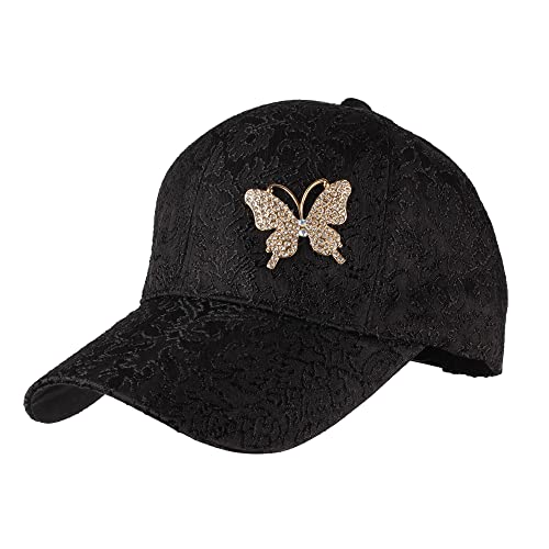 Meliyya Baseball Cap 80% Baumwolle Strass Schmetterling Baseballkappe Schildkappe Herren Damen Einheitsgröße Verstellbar, Schwarz von Meliyya