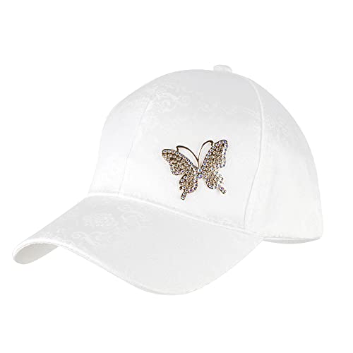 Meliyya Baseball Cap 80% Baumwolle Strass Schmetterling Baseballkappe Schildkappe Herren Damen Einheitsgröße Verstellbar, Weiß von Meliyya
