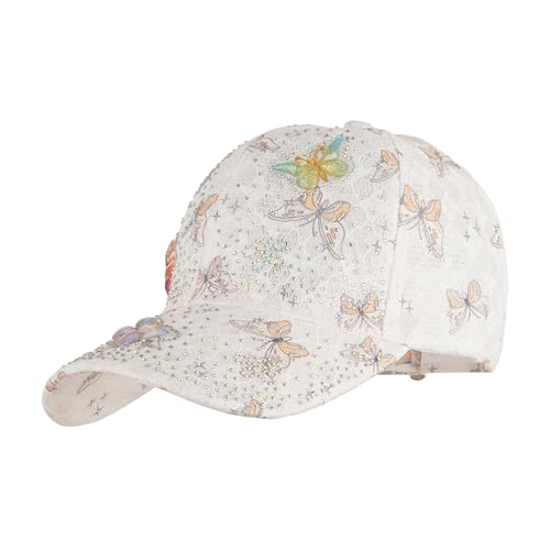 Meliyya Baseball Cap Strass Schmetterling Baseballkappe Sommer Spitze Schildkappe Herren Damen Einheitsgröße Verstellbar, Beige von Meliyya
