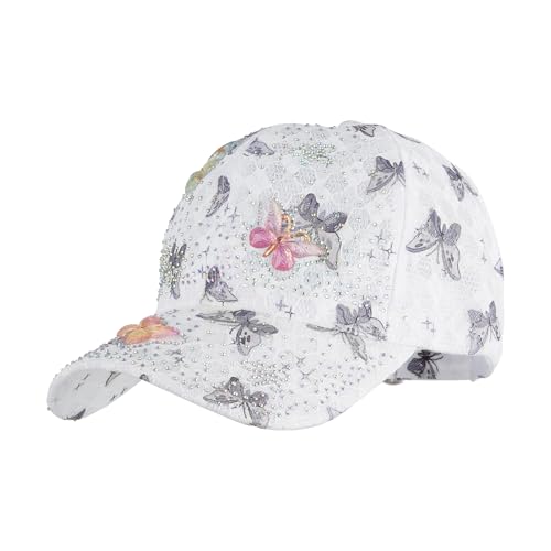 Meliyya Baseball Cap Strass Schmetterling Baseballkappe Sommer Spitze Schildkappe Herren Damen Einheitsgröße Verstellbar, Weiß von Meliyya