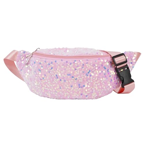 Meliyya Bauchtasche Pailletten Damen Hüfttasche Glänzende Umhängetasche Stylisch Fanny Pack Breiter Gurt für Reisen Festival Party Alltags, Rosa von Meliyya