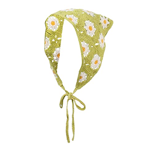 Meliyya Boho Kamille Blumen Kopftuch Häkelarbeit Damen Dreieck Stirnband Vintage Haarschal Bandanas, Grün von Meliyya