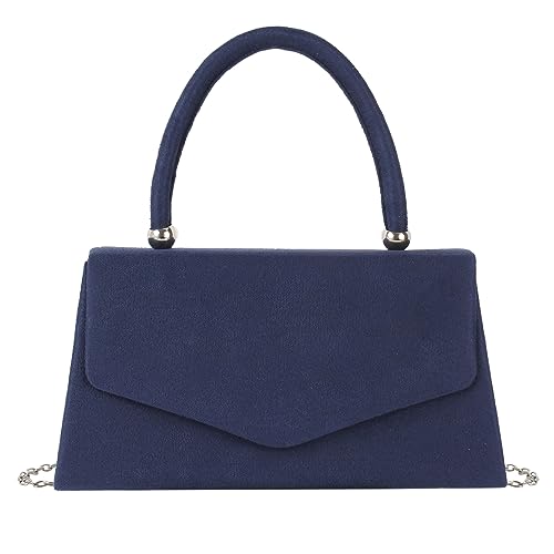 Meliyya Clutch Damen Samt Brauthandtasche Kleine Abendtasche Hochzeit Umhängetasche mit Henkel Schulterkette 24,5 * 7 * 12,5cm, Dunkelblau von Meliyya