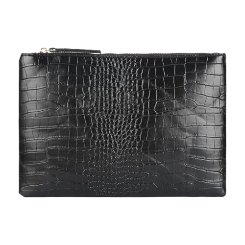 Meliyya Damen Clutch Kroko-Imitation Umschlag Handtasche Herrenhandtasche Kosmetiktaschen Geldbörse mit Reißverschluss, Schwarz von Meliyya