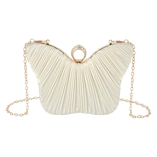 Meliyya Damen Clutch Schmetterling Förmig Handtasche Mini Abendtasche Hochzeit Geldbörse Schultertasche Umhängetasche, Beige von Meliyya
