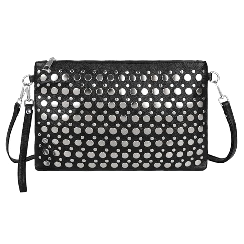 Meliyya Damen Clutch Umschlag Handtasche Nieten Abendtasche Kosmetiktaschen Geldbörse mit Reißverschluss, Schwarz von Meliyya