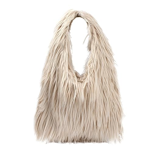 Meliyya Damen Fellimitat Schultertasche Tote Bag Flauschige Uni Arbeit Mädchen Schule Große Plüsch Shopper, 40 * 12 * 25cm Khaki von Meliyya