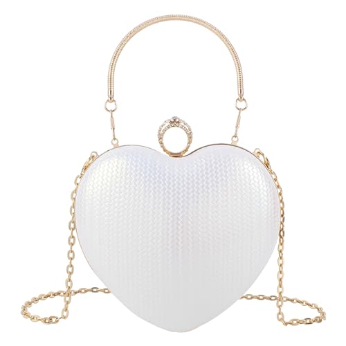 Meliyya Damen Herzförmige Clutch Kristall Handtasche Handgriff Kette Abendtasche Hochzeit Schultertasche Umhängetasche, Weiß von Meliyya