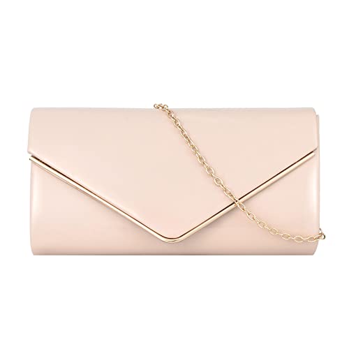 Meliyya Damen Lackleder Clutch Bag Abendtasche Unterarmtasche Hochzeit Tasche Elegante Umschlag Crossbody Schultertasche Umhängetasche, Beige von Meliyya