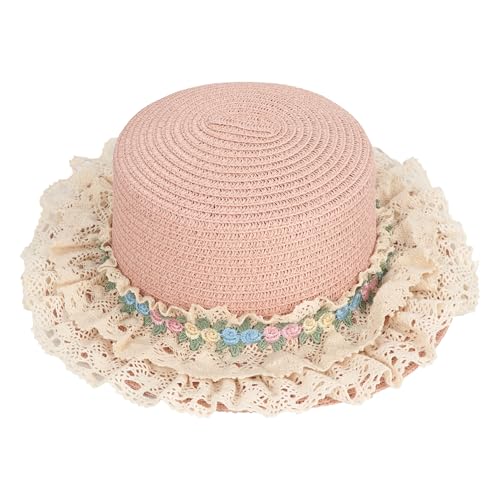 Meliyya Damen Lolita-Spitzen-Strohhut Faltbarer Verstellbar Sommer Stroh Sonnenhut Blumen Strandhut Breite Krempe Sommerhut, Rosa von Meliyya