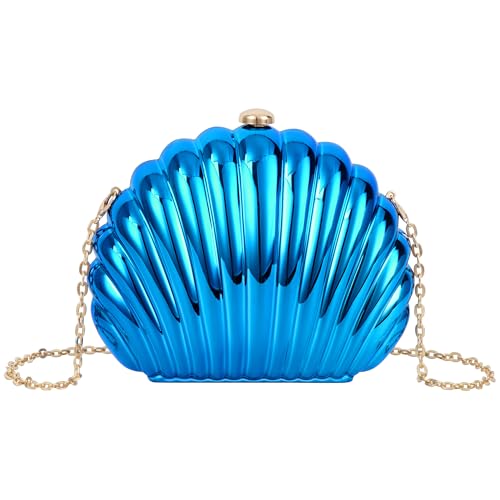 Meliyya Damen Muschel Clutch Acryl Handtasche Kette Abendtasche Hochzeit Cosplay Mermaid Schultertasche Umhängetasche, Blau von Meliyya