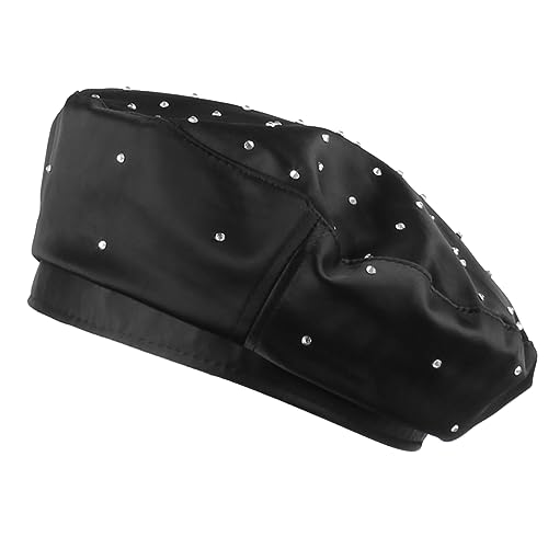 Meliyya Damen Barett Mütze Strass Besetzte Baskenmütze Französischer Stil Einfarbig Retro Maler Kappe, 50-60cm Schwarz von Meliyya