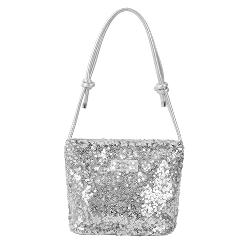 Meliyya Damen Pailletten Handtasche Glitzer Schultertasche Glänzende Umhängetasche Unterarmtasche mit Vertellbarem Schultergurt, Silber von Meliyya