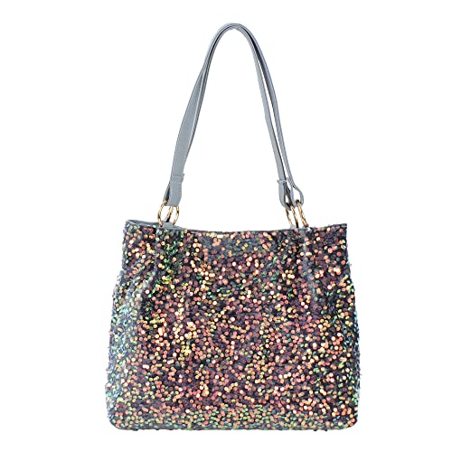 Meliyya Damen Pailletten Henkeltasche Glitzer Schultertasche Glänzende Handtasche Shopper Leder Lange Henkel für Party Uni Arbeiten 36 * 13 * 27cm, Blau von Meliyya