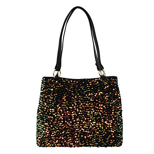Meliyya Damen Pailletten Henkeltasche Glitzer Schultertasche Glänzende Handtasche Shopper Leder Lange Henkel für Party Uni Arbeiten 36 * 13 * 27cm, Schwarz von Meliyya