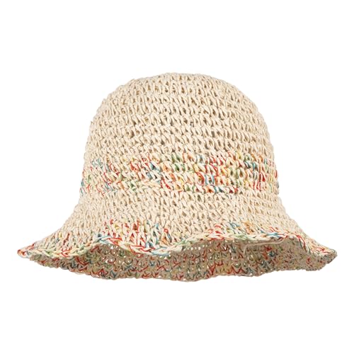 Meliyya Damen Papierstroh Sonnenhut Geblümt Strohhut Faltbarer Verstellbar Sommer Strandhut Breite Krempe Sommerhut, Bunte Beige von Meliyya