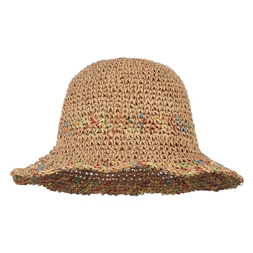Meliyya Damen Papierstroh Sonnenhut Geblümt Strohhut Faltbarer Verstellbar Sommer Strandhut Breite Krempe Sommerhut, Bunte Khaki von Meliyya