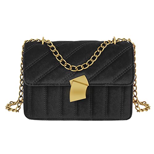 Meliyya Damen Samt Umhängetasche Kleine Schultertasche Vintage Handtasche Diche Kette Citytasche für Hochzeit Party Alltags, Schwarz von Meliyya