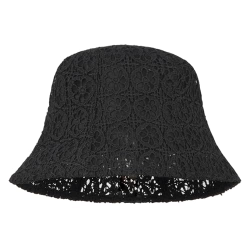 Meliyya Damen Spitzen Bucket-Hut Sommer Durchbrochene Sonnenhut Strandhut Breite Krempe Sommerhut, Schwarz von Meliyya