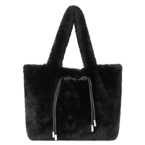 Meliyya Fellimitat Handtasche Damen Plüsch Schultertasche Winter Kunstpelz Große Shopper Arbeit Tote Bag, Schwarz von Meliyya
