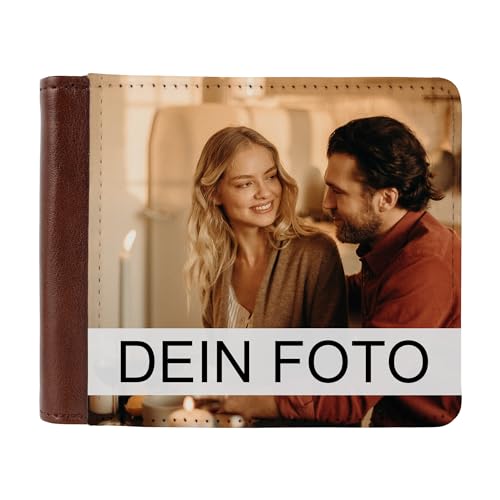 Meliyya Geldbeutel mit eigenem Foto selbst gestalten, Personalisierte Geldbörse Damen Herren Kunstleder Brieftasche Portemonnaie Portmonee, Braun von Meliyya