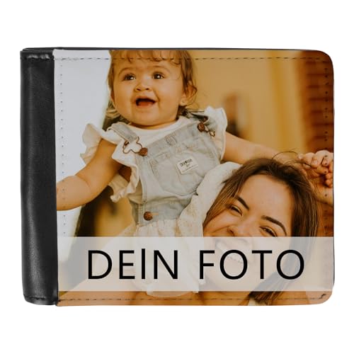 Meliyya Herren Geldbörse mit eigenem Foto selbst gestalten, Personalisierter Geldbeutel Kunstleder Brieftasche Portemonnaie Portmonee, Schwarz von Meliyya