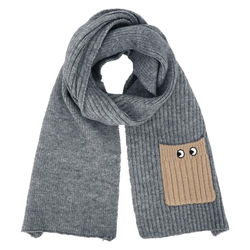 Meliyya Kinder Winter Strickschal Lustige Augen Mädchen Jungen Einfarbiger Halstuch 118 * 19cm Langer Schal, Lustige Augen Grau von Meliyya
