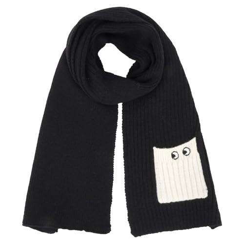 Meliyya Kinder Winter Strickschal Lustige Augen Mädchen Jungen Einfarbiger Halstuch 118 * 19cm Langer Schal, Lustige Augen Schwarz von Meliyya
