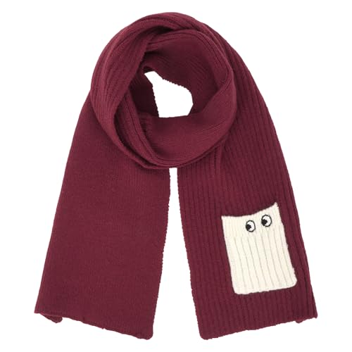 Meliyya Kinder Winter Strickschal Lustige Augen Mädchen Jungen Einfarbiger Halstuch 118 * 19cm Langer Schal, Lustige Augen Weinrot von Meliyya