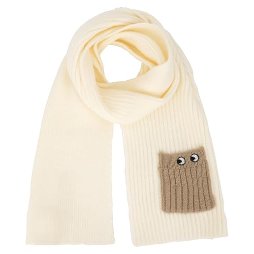 Meliyya Kinder Winter Strickschal Lustige Augen Mädchen Jungen Einfarbiger Halstuch 118 * 19cm Langer Schal, Lustige Augen Weiß von Meliyya