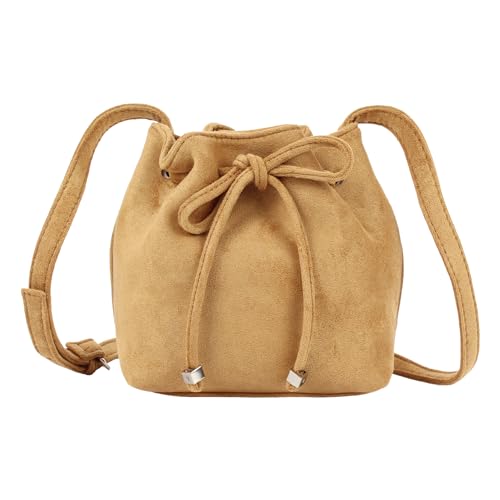 Meliyya Kleine Beuteltasche Damen Wildleder Retro Umhängetasche Schultertasche mit Kordelzug 21 * 10 * 17cm, Braun von Meliyya