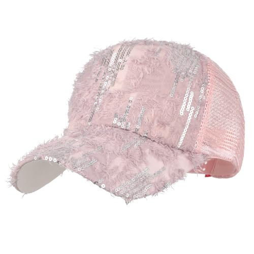Meliyya Mesh Baseball Cap Baseballkappe Sommer Pailletten Schildkappe Herren Damen Einheitsgröße Verstellbar, Rosa von Meliyya