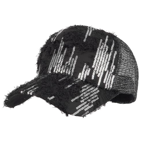 Meliyya Mesh Baseball Cap Baseballkappe Sommer Pailletten Schildkappe Herren Damen Einheitsgröße Verstellbar, Schwarz von Meliyya