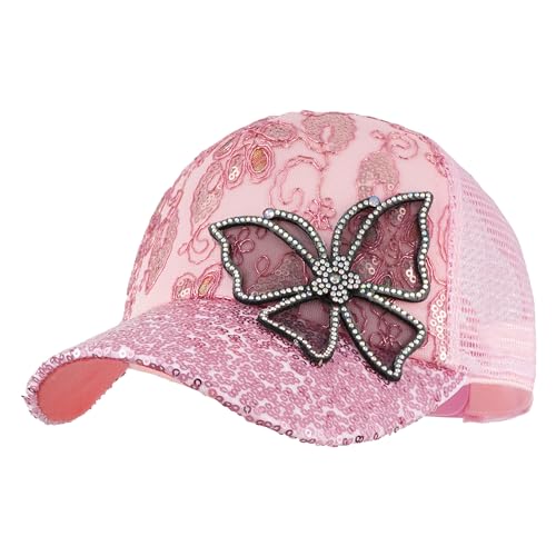 Meliyya Mesh Baseball Cap Strass Schmetterling Baseballkappe Sommer Pailletten Schildkappe Herren Damen Einheitsgröße Verstellbar, Rosa von Meliyya