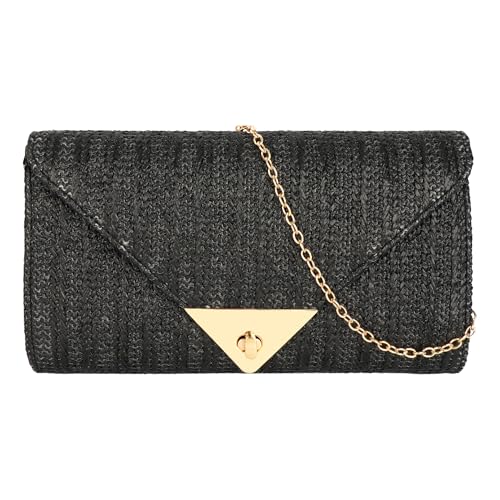 Meliyya Stroh Clutch Bag Damen Sommer Abendtasche Raffia Umschlag Handtasche Hochzeit Strandtasche Elegante Schultertasche, Schwarz von Meliyya
