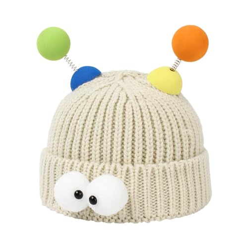 Meliyya Unisex Beanie Mütze Cartoon Lustige Wollmütze Monster Stricktmütze Wintermütze Weich Elastisch Einheitsgröße, Beige von Meliyya